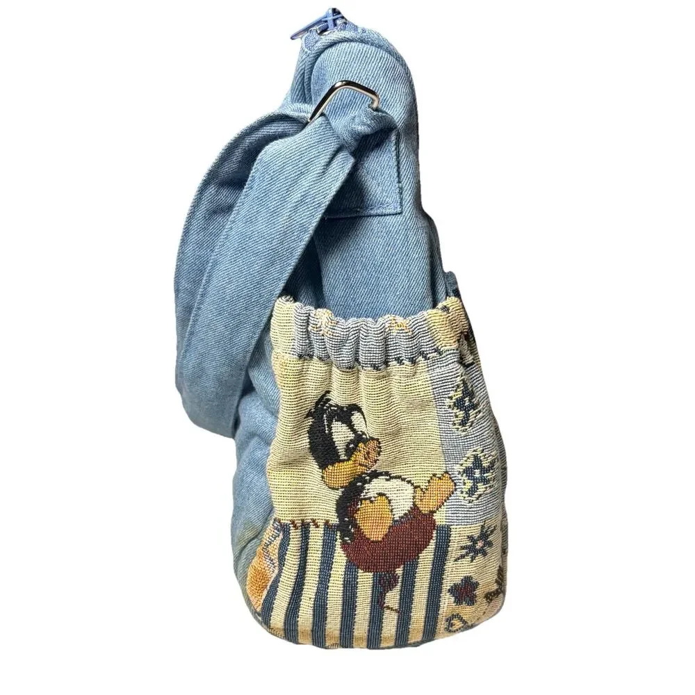 Vintage Baby Looney Tunes Tapestry Denim Diaper Messenger Bag Bugs Tweety 90s